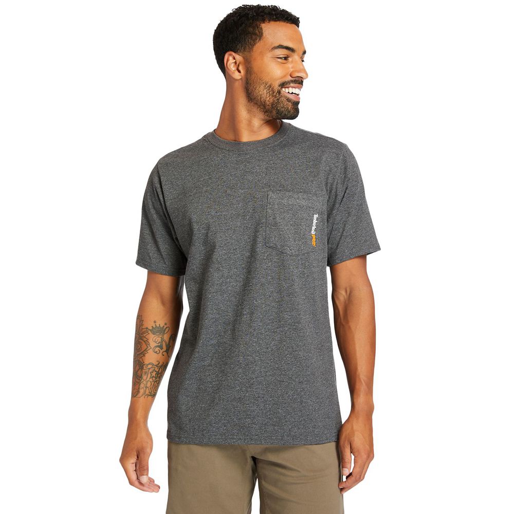 Timberland Mens T-Shirts PRO® Short Sleeve Base Plate Wicking - Dark Grey - India RY4305691